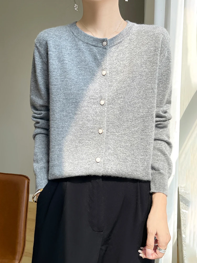 

Aliselect Women 100% Cashmere Sweater O-neck Cardigan Office Lady Grace Basic Cashmere Knitwear Spring Autumn Soft Comfy Tops