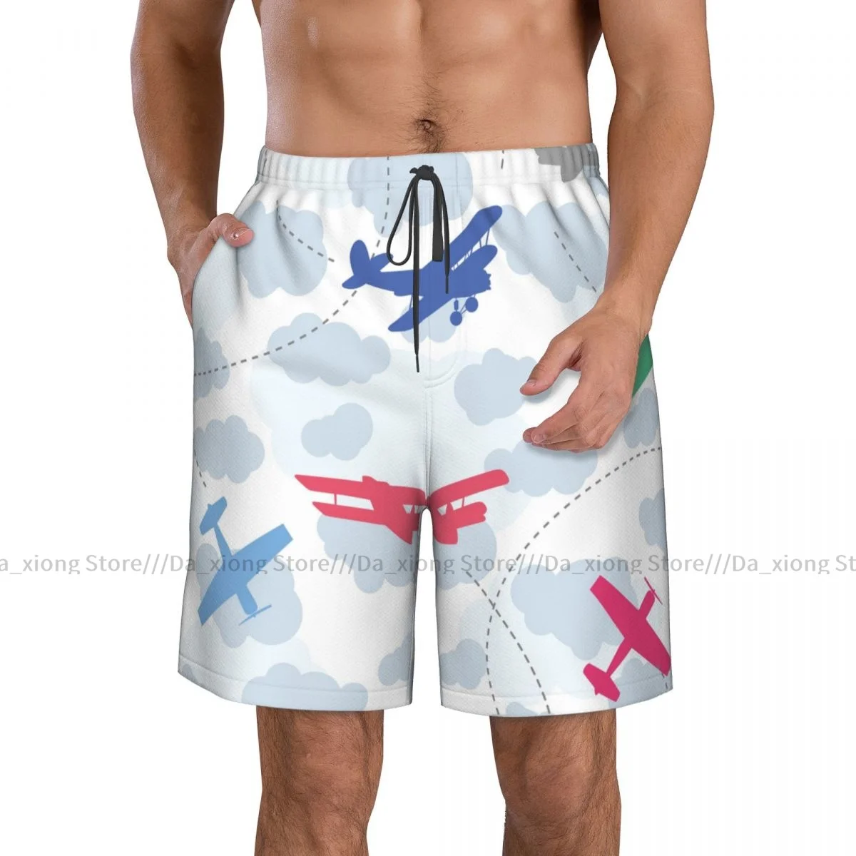 Men's Beach Short Swim Shorts Cute Airplanes In The Clouds Surfing Sport Board Shorts Swimwear