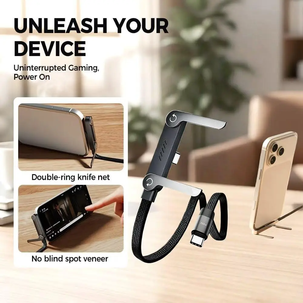 

Phone Charger 2 in 1 Invisibles Holder Charger Cable 240w Fast Charging Cord with Built-in Phone Stand