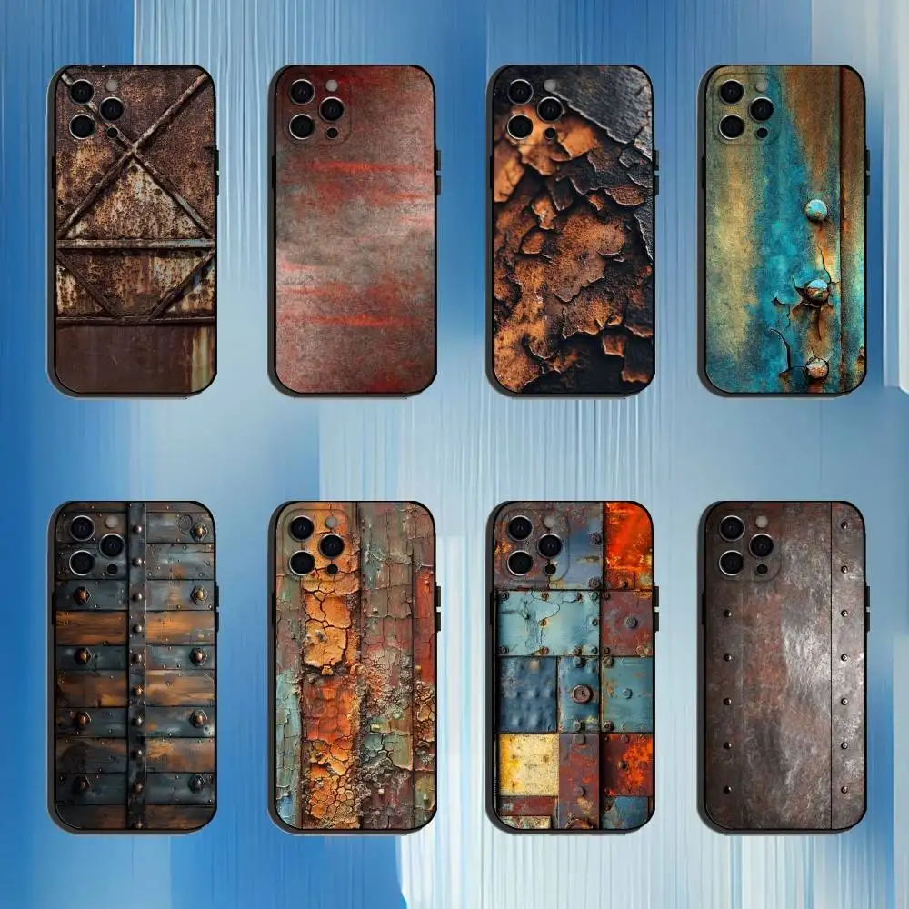 

R-Retro Industrial Rusty Phone Case For iPhone 16,15,14,13,12,11 Plus,Pro Max, Others Soft Black Cover