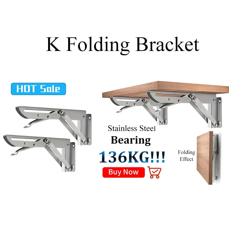 2-Pack Brushed Stainless Steel 8-18 Inch Adjustable Folding Angle Bracket – Heavy-Duty Wall-Mounted Shelf Support Triangle