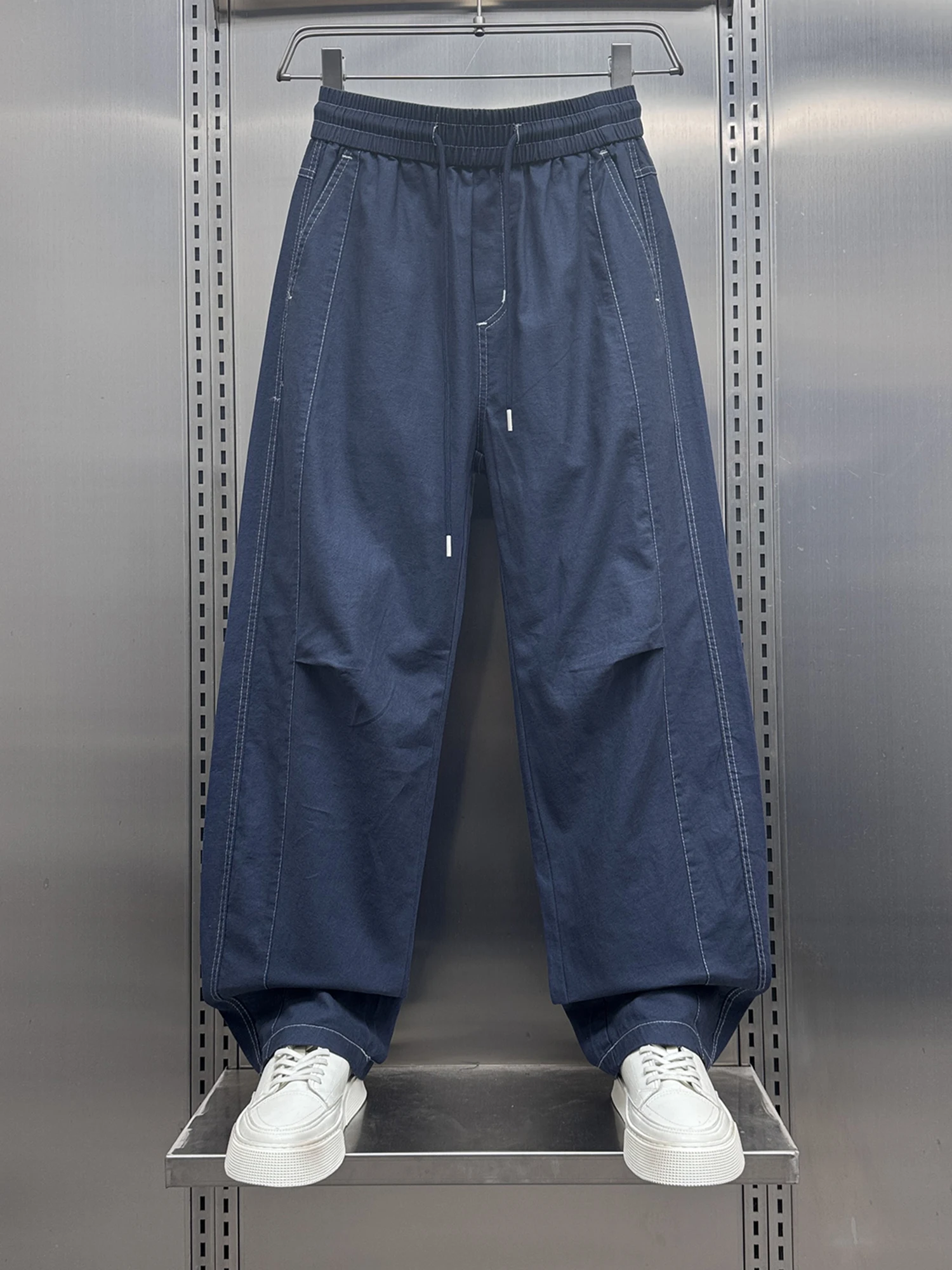 

Летние мужские свободные льняные брюки 2025 года, повседневные, прямого кроя, модный бренд Haome, с декоративной строчкой, эластичные, с декоративной линией швов.