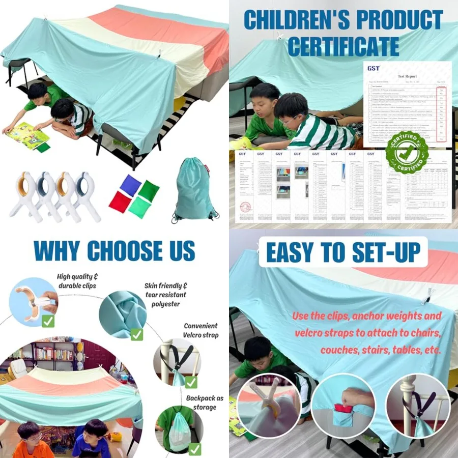 

Magic Fort Building Kit for - Large Lightweight Blanket Fort Making Kit Clips with CPC Certification - Portable Playhouse Play