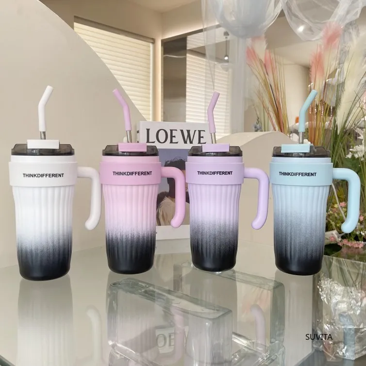 860 ml Edelstahl-Thermo-Wasserflasche mit Strohhalm, Autobecher hält kalt und warm, Kaffeetasse, isolierte Reise-Vakuumflasche