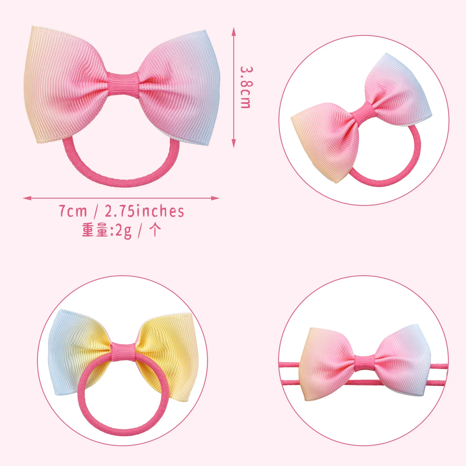 10PCS 3Inch Ribbon Hair Bows Elastic Hair Ties Hair Bands Hair Accessories for Baby Girls Infants Toddler Gifts wholesale