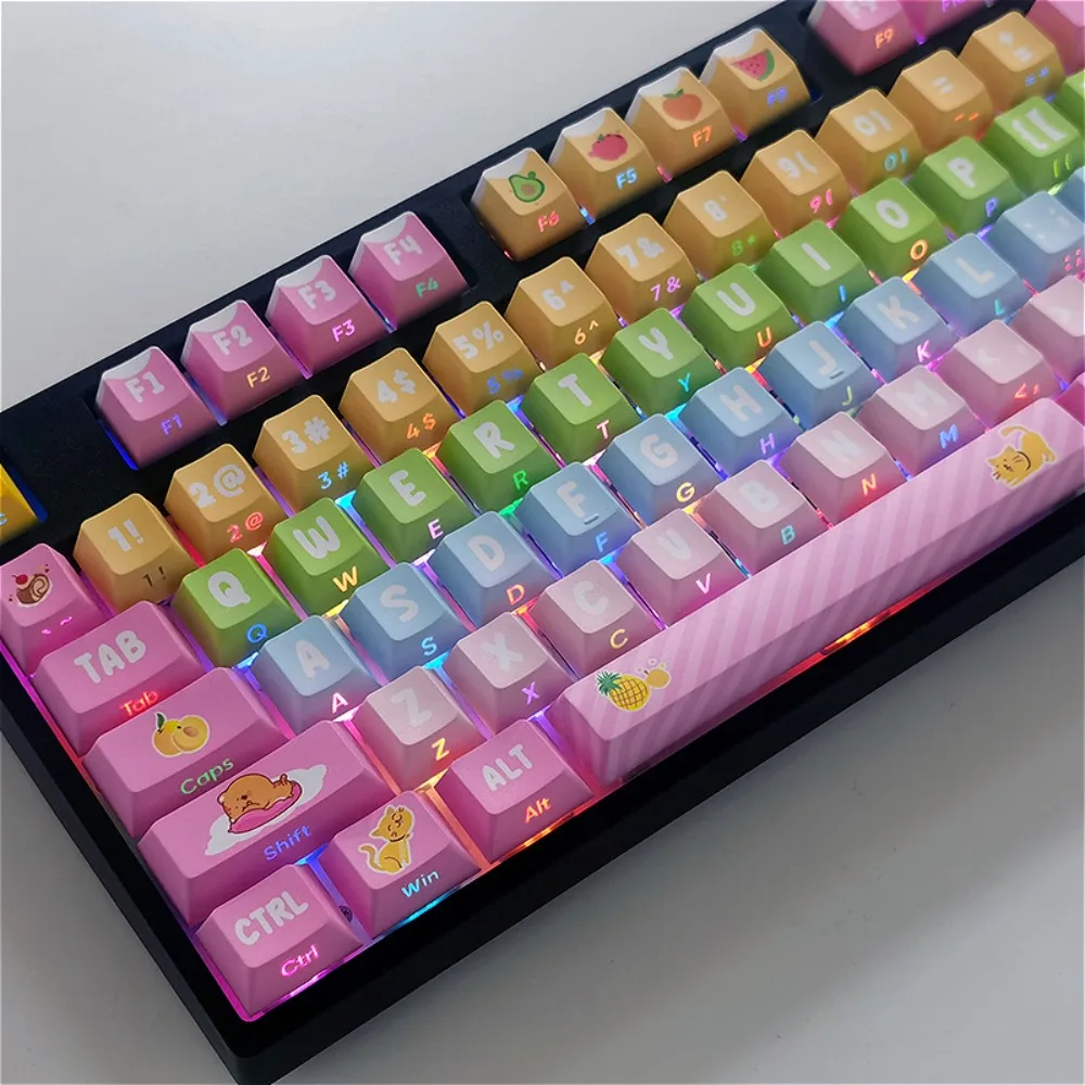 

Keyboard Keycaps, Fruity Meow Meow, Cherry 128 Keys PBT for Cherry MX 104/87/61 Mechanical Keyboard Accessories