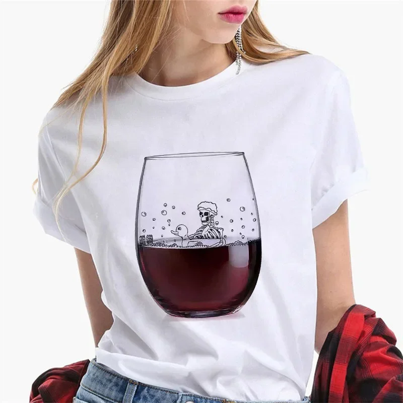 T-shirt da donna estiva moda bicchiere da vino magliette grafiche top maglietta a maniche corte da donna top da donna