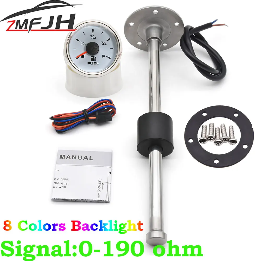 52mm Car Boat Pointer Fuel level Gauge 0-190ohm Waterproof Oil Gauge + Sensor 125mm 150mm 175mm 200mm 250mm 275mm 300mm 400mm