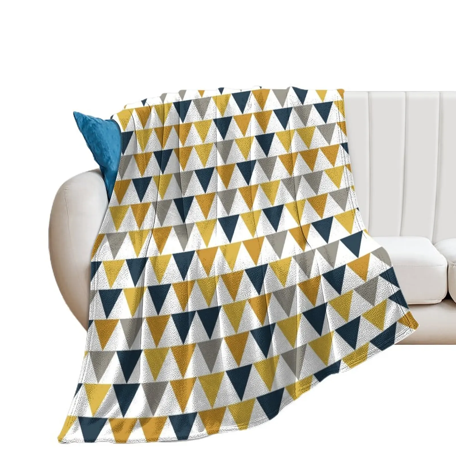 Arrows: Light Mustard Yellow, Dark Mustard Yellow, Dark Blue, Grey, and White Geometric Pattern Throw Blanket Thins Blankets