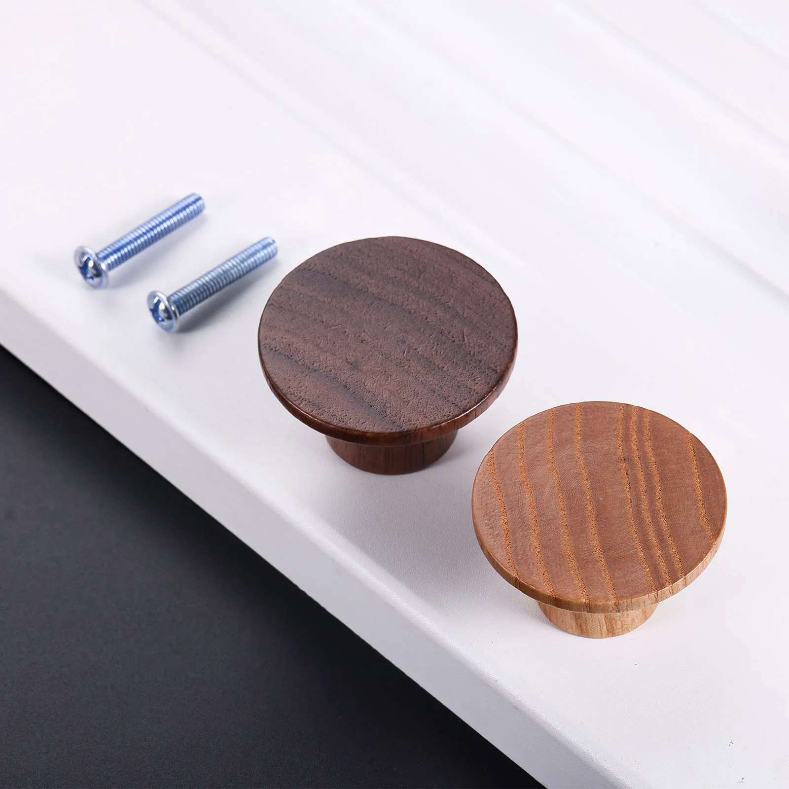 Round Wooden Knob w/screw Natural Ash Black Walnut Rustic Decor Kitchen Living Room Cabinet Door Handle Drawer Pull 38mm/1.5In