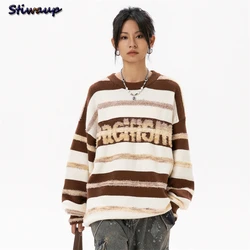 Women's Sweater Oversize Female Clothing Sales Promotion Striped Off Shoulder Sweater Women Trends 2024 Youthful Woman Clothes