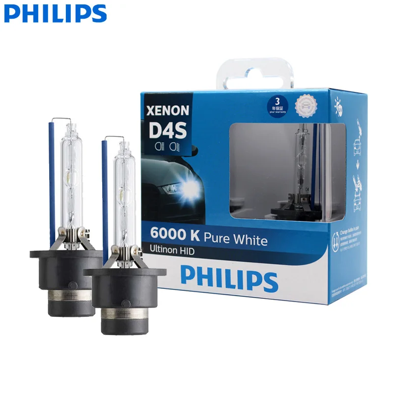 Philips D4S 6000K 35W Ultinon HID Cool Blue Xenon White Light Auto Upgrade Headlight Lamps Flash Quick Start, Pair 42402WX