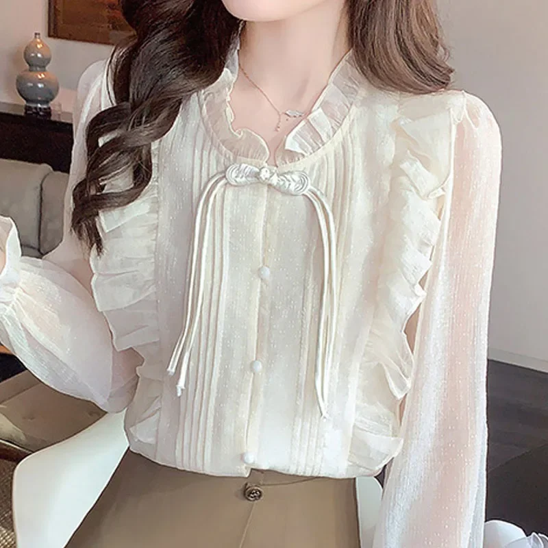 Fashion Long Sleeve Ruffled Women Shirt Ruffles Chiffon Shirt Blouse Women Tops Blouses Shirts Blusas Para Mujer Camisas H552