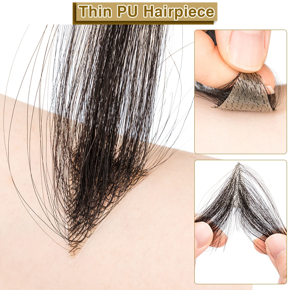 S-noilite 남성용 Toupee 앞머리 인모 자연스러운 모발, PU 헤어피스 헤어 패치, 탈모용 보이지 않는 익스텐션, 6 인치 헤어라인