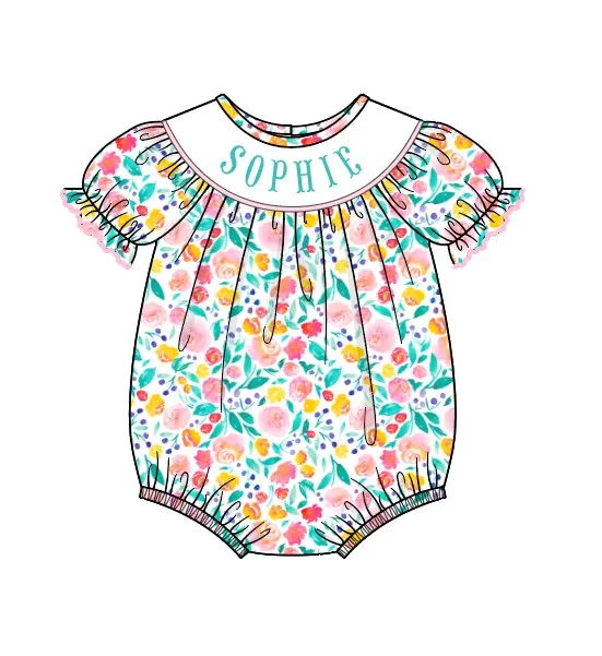 Boutique Ropa Baby Girl New Cotton Customizable Name Styles Presale Models Flower Print Series Romper Sets Sister Dress Clothes