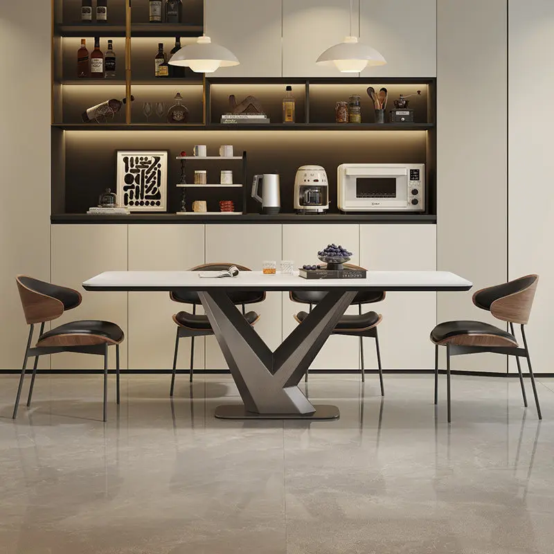 Modern Minimalist Cross Support Stone Eating Furnish Matte Sintered Stone Rectangular Dining Desk Apartment Interior Decor