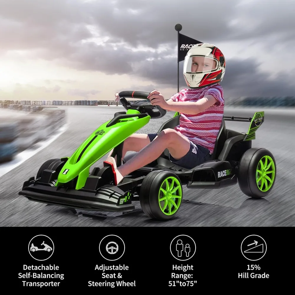 Electric Drift Kart Car with Adjustable Seat, 24V Outdoor Ride on Toy with Variable Speed Mode, Crazy Cart for Kids 6+ Years Old