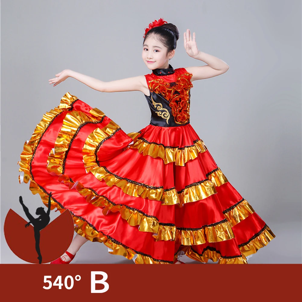 LOlanta Kids Girls Red Belly Dance Dress Spanish Flamenco Costume Toddler Carnival Stage Performance Clothes 3-12 Years