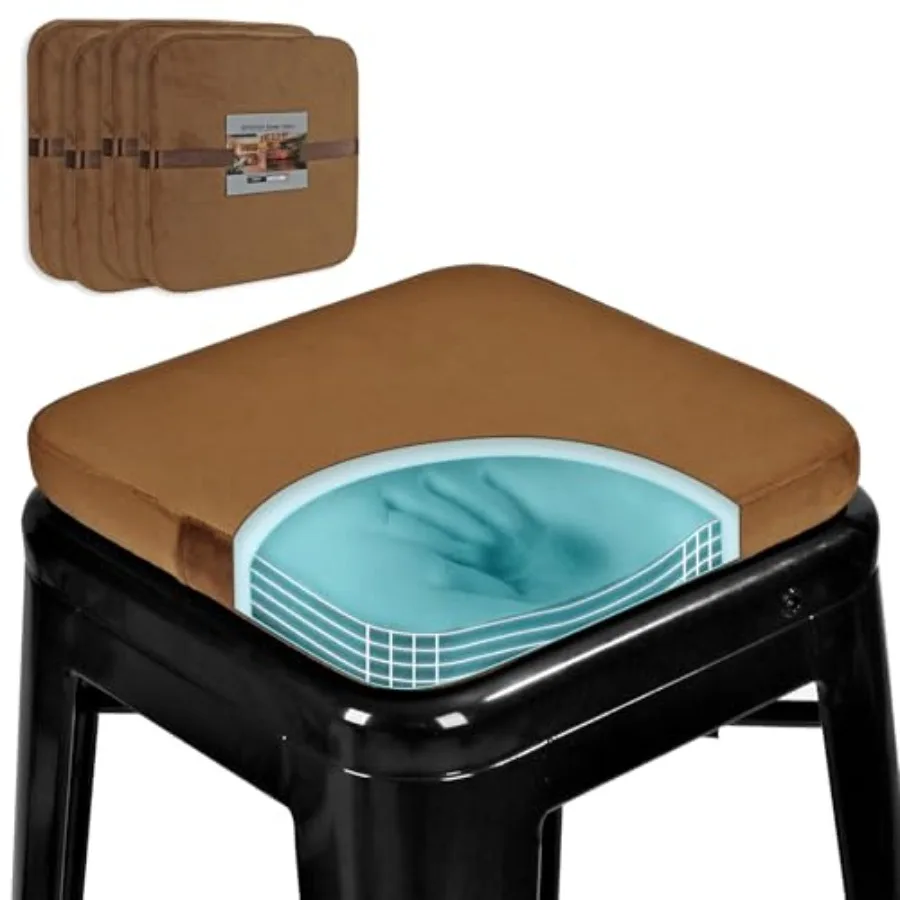 

Magnetic Memory Foam Metal Stool Cushions Set of 4 Luxury Velvet Bar Cafe Stackable Chair Seat Pads Non-Slip Washable Square Br