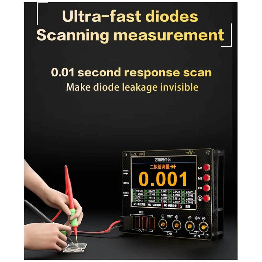 

HHO-I2C C09 Waveform Ammeter 0-40V Input Dual Channel Voltage Current Tester 4 Inch Fast Diode Scaning Measurement Tester