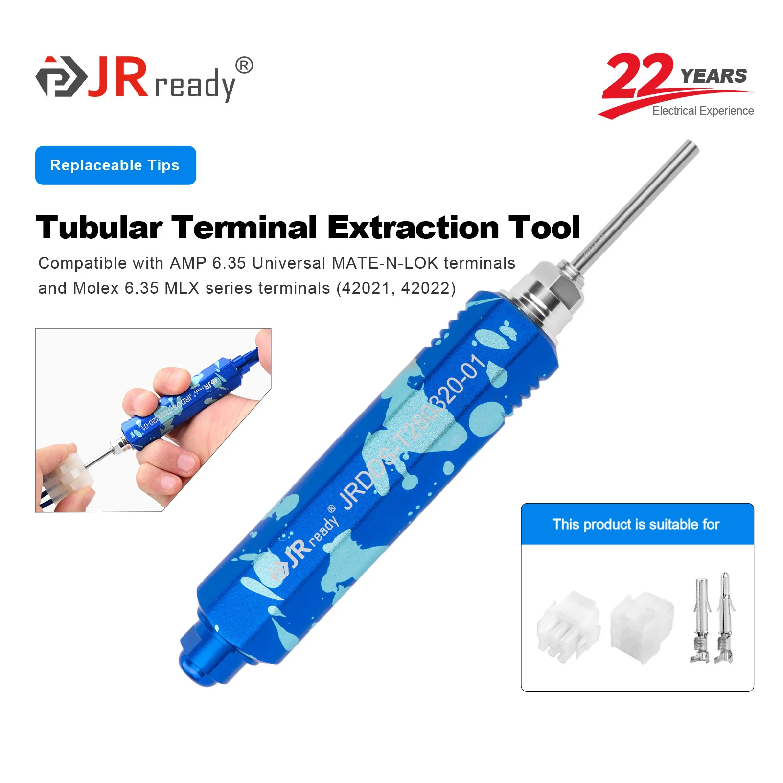 

Инструмент для извлечения JRready JRDDS-T280320-01 для универсальных клемм AMP 6.35 MATE-N-LOK; серии Molex 6.35 MLX (42021/42022)