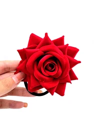 1Pcs Fashion Rose Flower Hair Scrunchies Rubber Elastic Hair Band For Women Girls Party Ponytail Side Headwear Hair Accessories