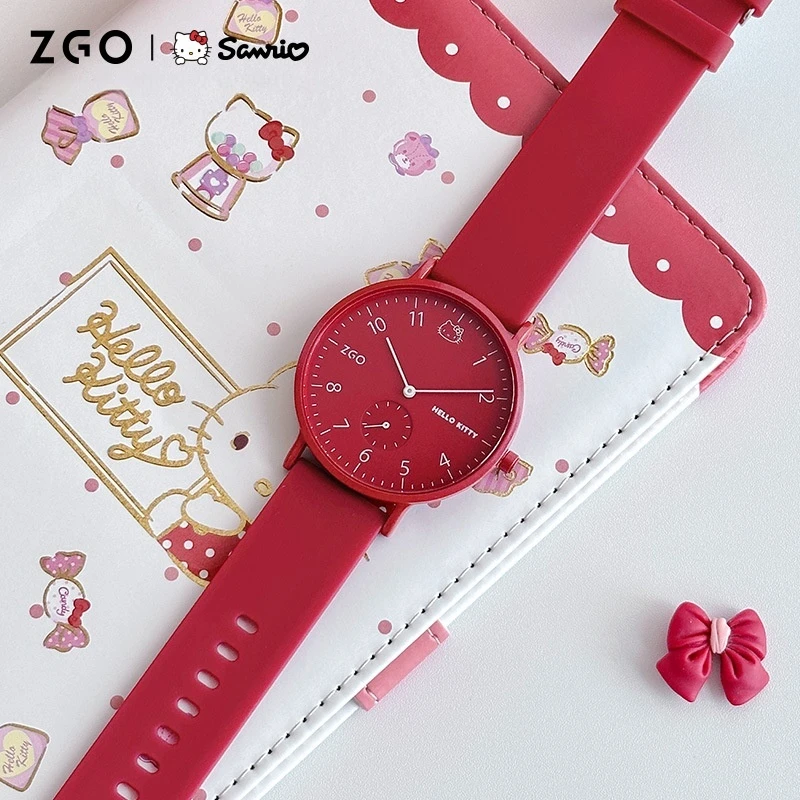 2024 Hello Kitty Pompompurin Red Gift Box Student Couple Watch Stylish Simple Waterproof Cartoon Quartz Watch Holiday Gift Girls