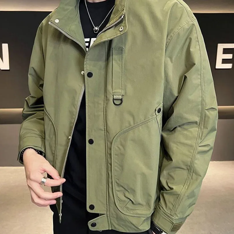 New Spring and Autumn Fashion Trend High Street Standing Collar Workwear Large Pocket Versatile Casual Style Men\'s Jacket Coat