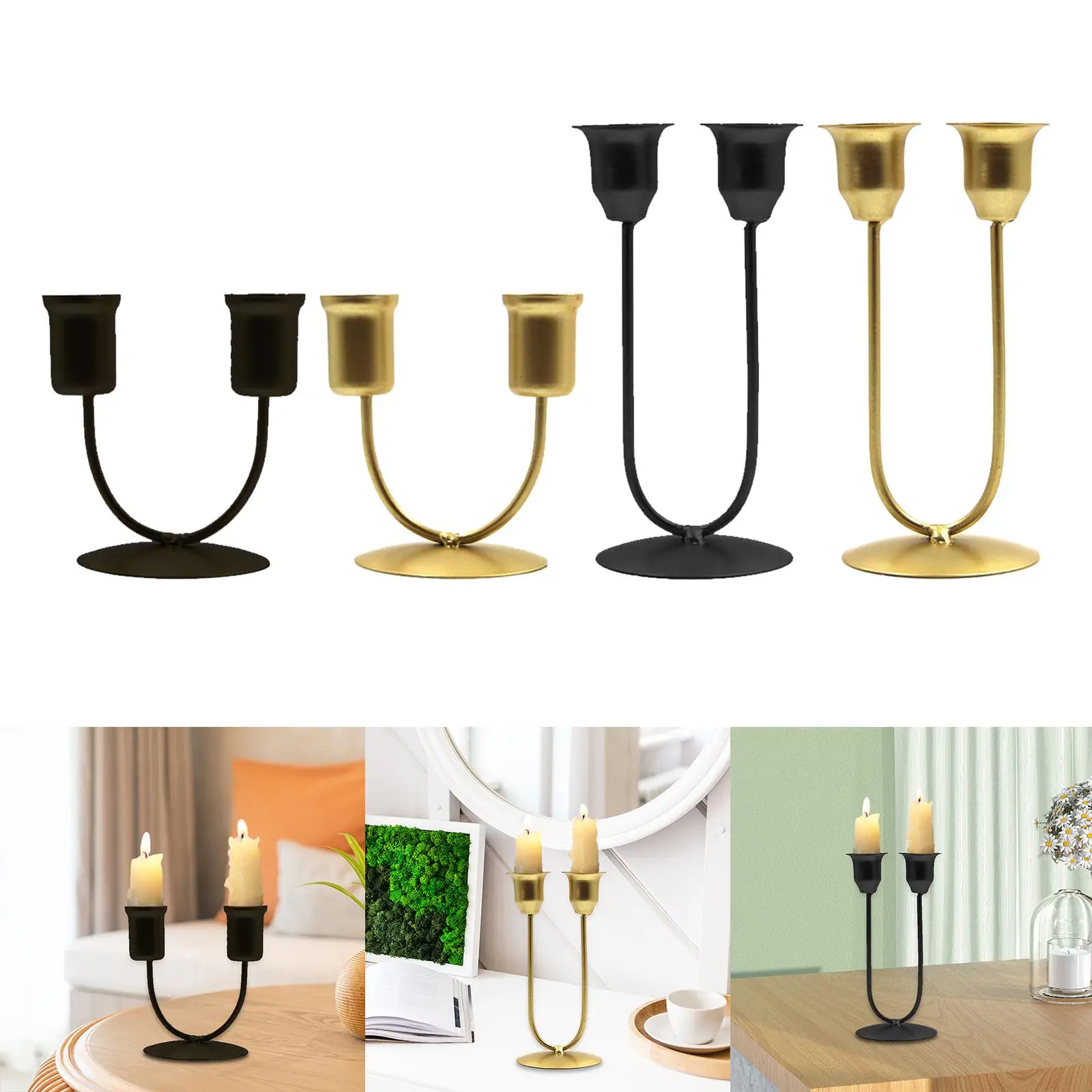 Metal Candle Holder 2 Arm U Shaped Elegant Home Party Candlestick Holder for Party Festival Tabletop Banquet Home Decoration