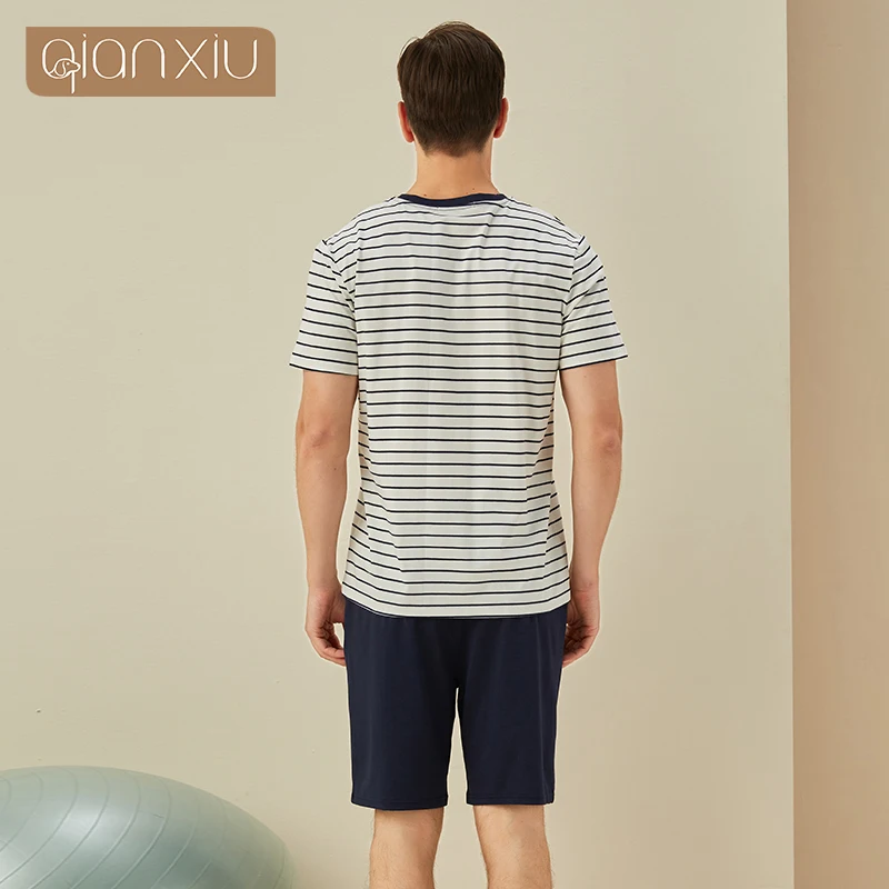 Pijamas a rayas para hombre, traje de Casa de algodón tejido a rayas, de estilo Simple, para verano