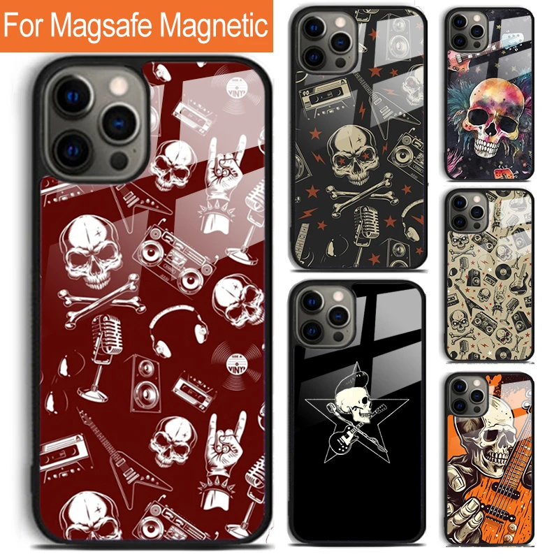 Rock and Roll Skull Phone Case For iPhone 16 15 14 13 12 11 Pro Max Plus Magsafe Magnetic Wireless Charging Cover