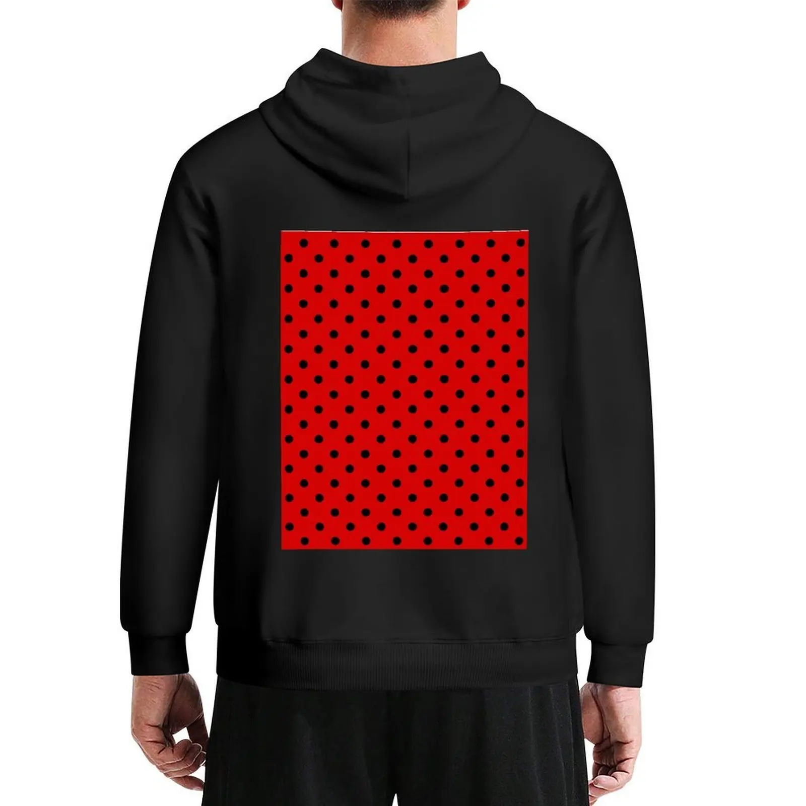 

Elegant Medium Black on Red Polka Dots Hoodie men clothing men clothes autumn tracksuits