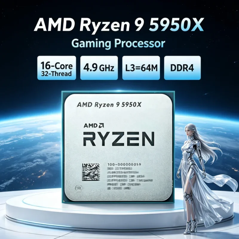 AMD Ryzen 9 5950X UP to 4.9GHz Gaming CPU DDR4 Socket AM4 L3=64M 105W but without cooler 16-Core 32-Thread 3.4 GHz