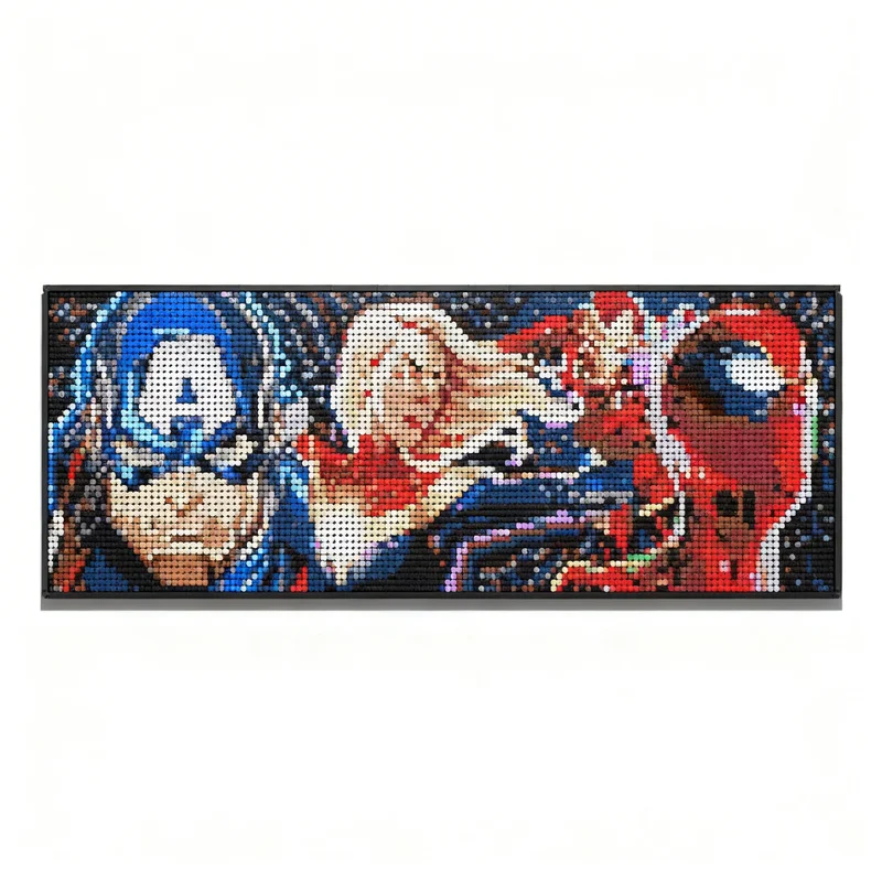 7338pcs MOC Captain + 2x Captain Marvelal Iron Spiderman Art Model Building Blocks Toy Education Display Brick Assemble Craft