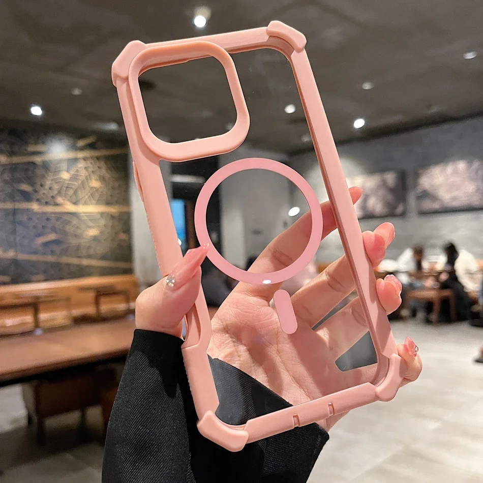 iPhone Magsafe対応 ワイヤレス充電対応 マグネット式 スマホケース iPhone 16/15/14/13/12/11 Pro/Pro Max/Plus クリア 厚型 耐衝撃 カバー