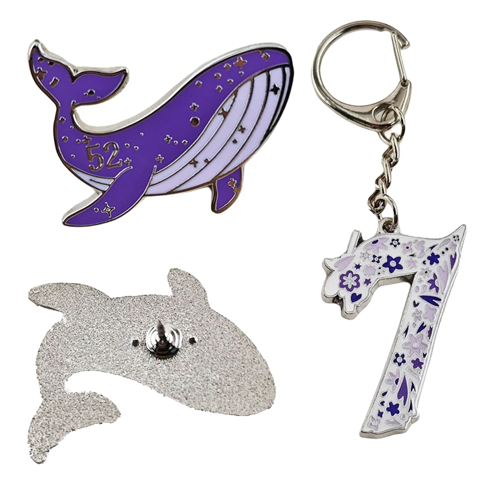 Kpop ARMY 52 Hertz Lonely Whale Enamel Pin Purple Starry Sky Whale Brooch Number 7 Keychain Set Cute Animal Badge Lapel Pins Jew