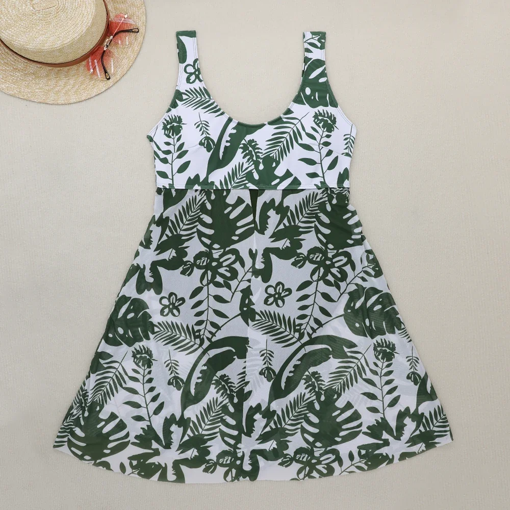 2024 New Plus Size Swimwear Tankini Set Female One Piece Women Swimsuit Skirt Beach Bathing Suit Large Big Size Swimming Dress