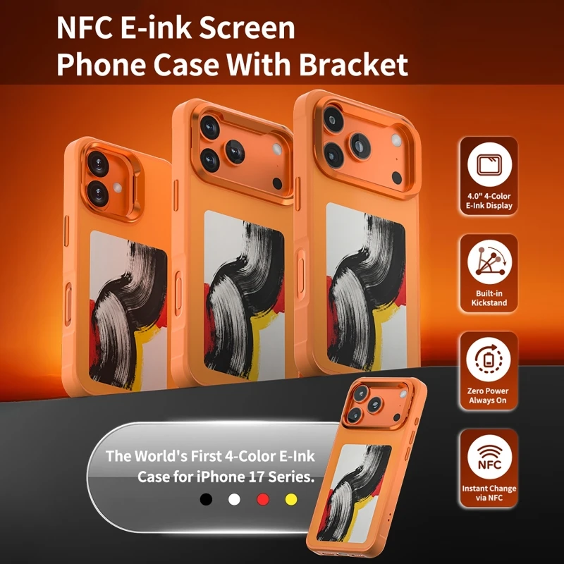 

4-inch NFC E-ink Screen Phone Case with Bracket Wireless Charging Magnetic Phone Protector Covers Compatible with Apple