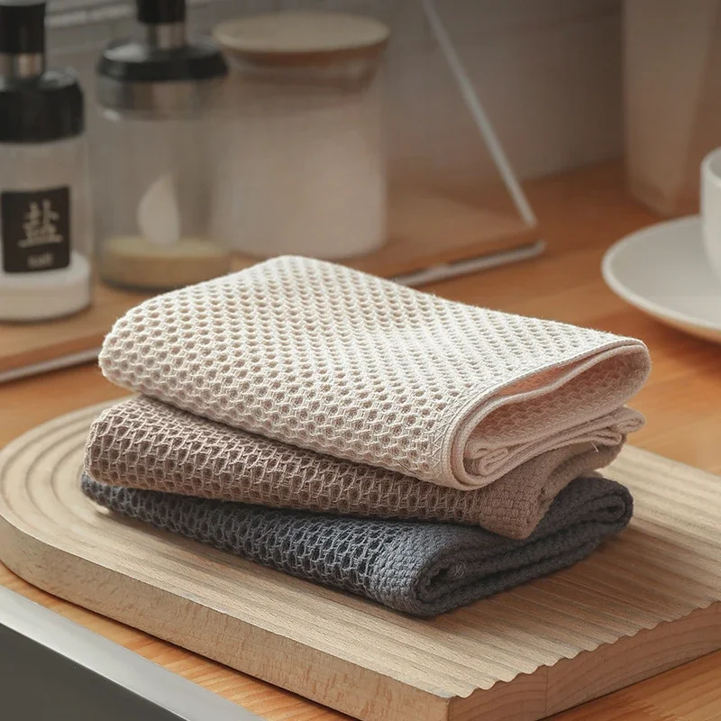 1Pc 34*34cm Cotton Dishcloth Honeycomb Towel Ultra Soft Absorbent Hand Towel Wash Cloth Household Kitchen Cleaning Cloth Tools