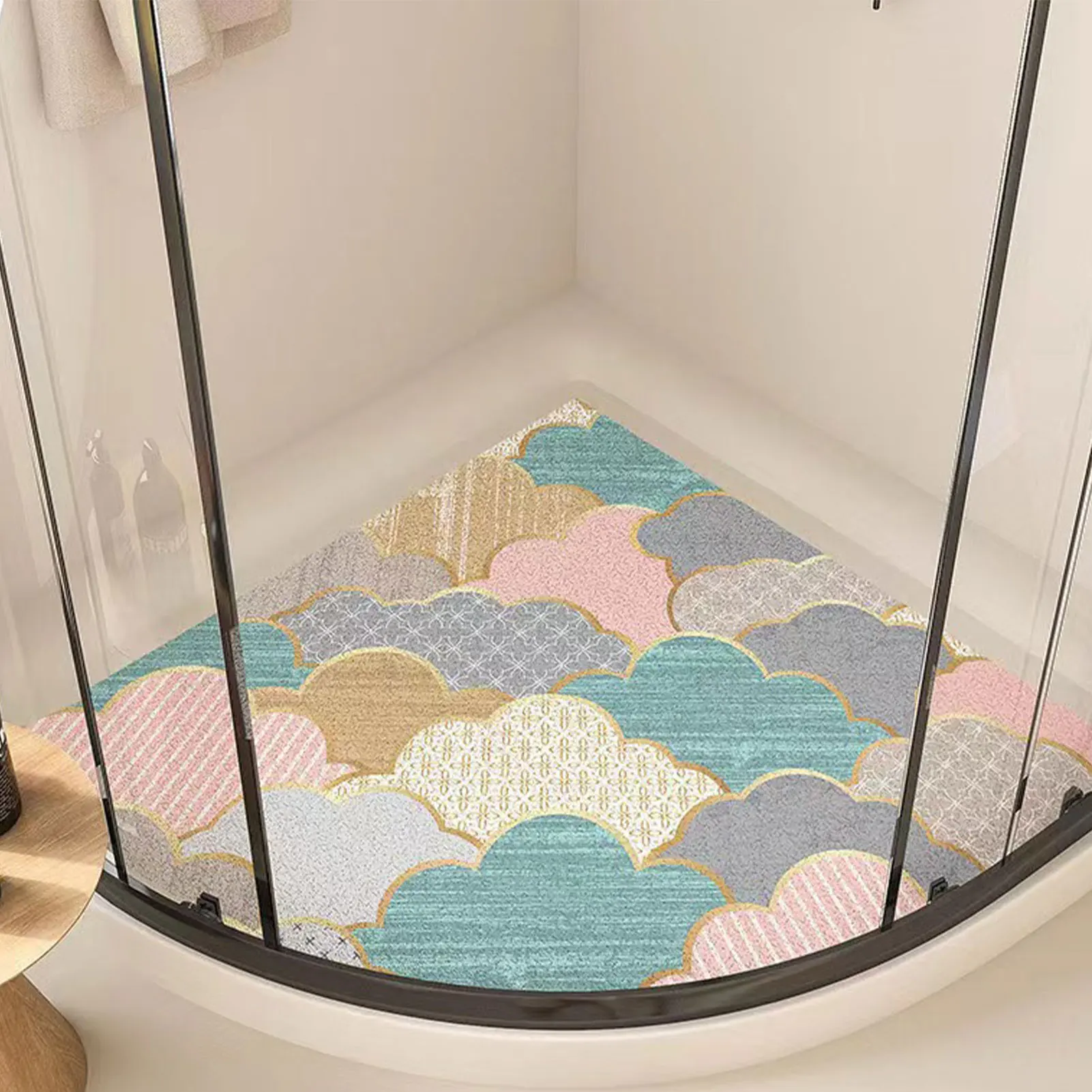 Non Slip Corner Bath Mat Bright Colors For Easy Maintenance Anti Slip And Anti Mold Shower