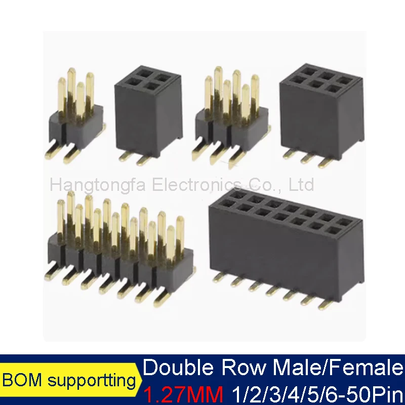 10PCS SMD SMT 2*2/3/4/5/6/7/8/9/10/12/15/20/25/30/40/50 PIN Double Row Male Felmale PIN HEADER 1.27MM PITCH Strip Connector