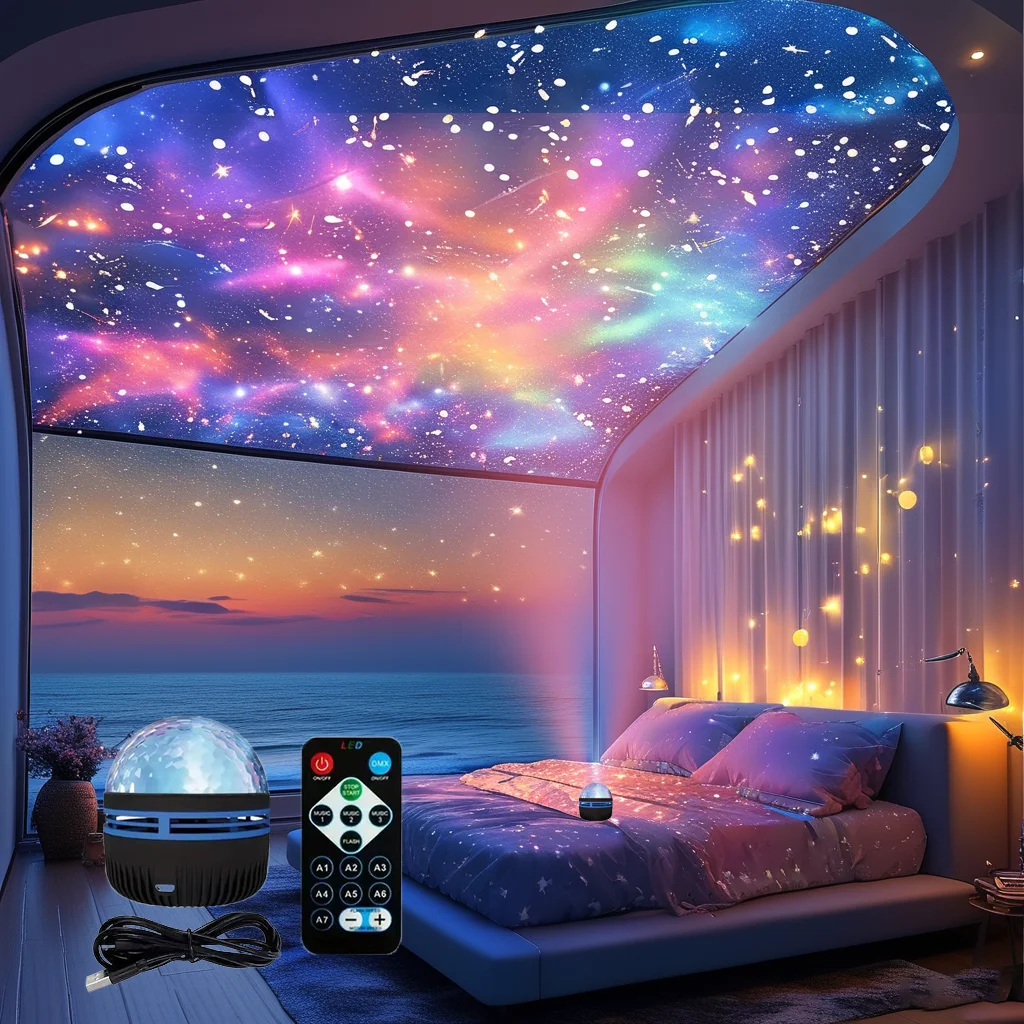 مصباح مرصع بالنجوم على شكل موجة: 7 ألوان، جهاز تحكم عن بعد/USB، جو رومانسي، هدية لليوم الخامس/عيد الميلاد/الزفاف، ديكور المنزل