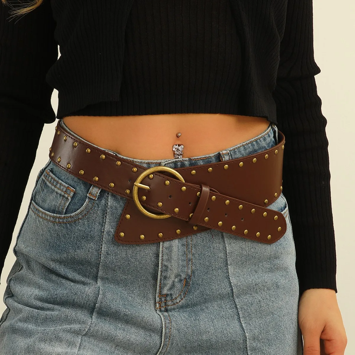 

2026 High Quality Ladies Corset Rivet Irregular Belt Wide Girdle Dress Coat Suit Decoration Belts for Women Luxury Designer