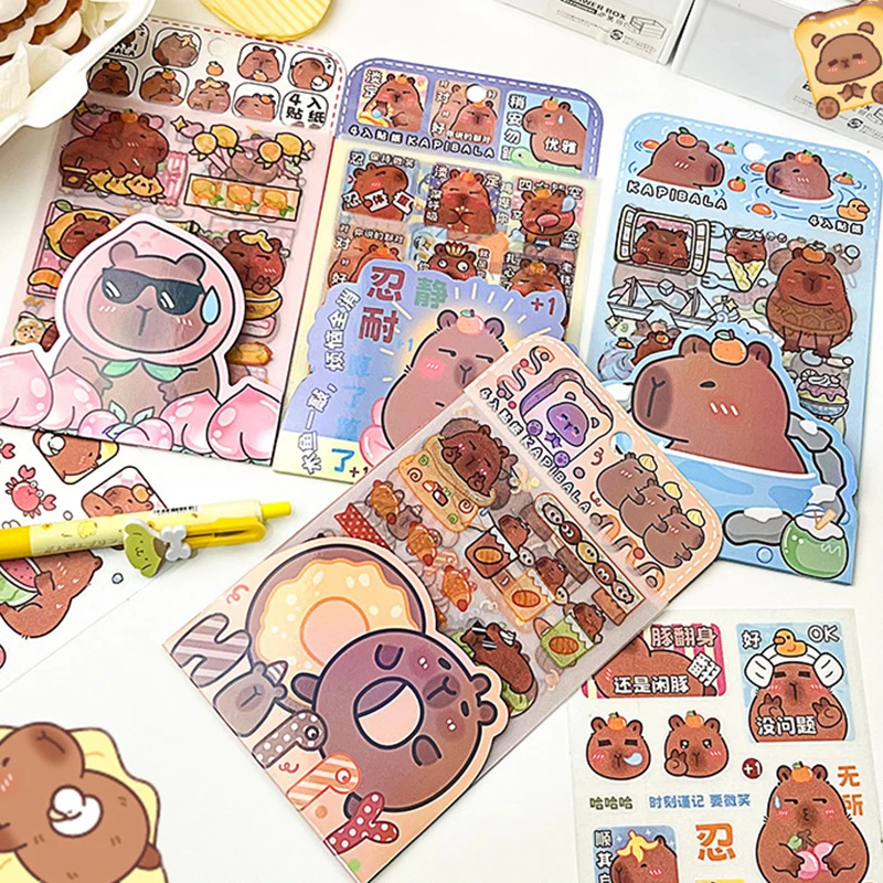 4Sheets/Bag Cartoon Cute Capybara Stickers Creative Waterproof Capybara Stickers Student Stationery DIY Hand Account Stickers