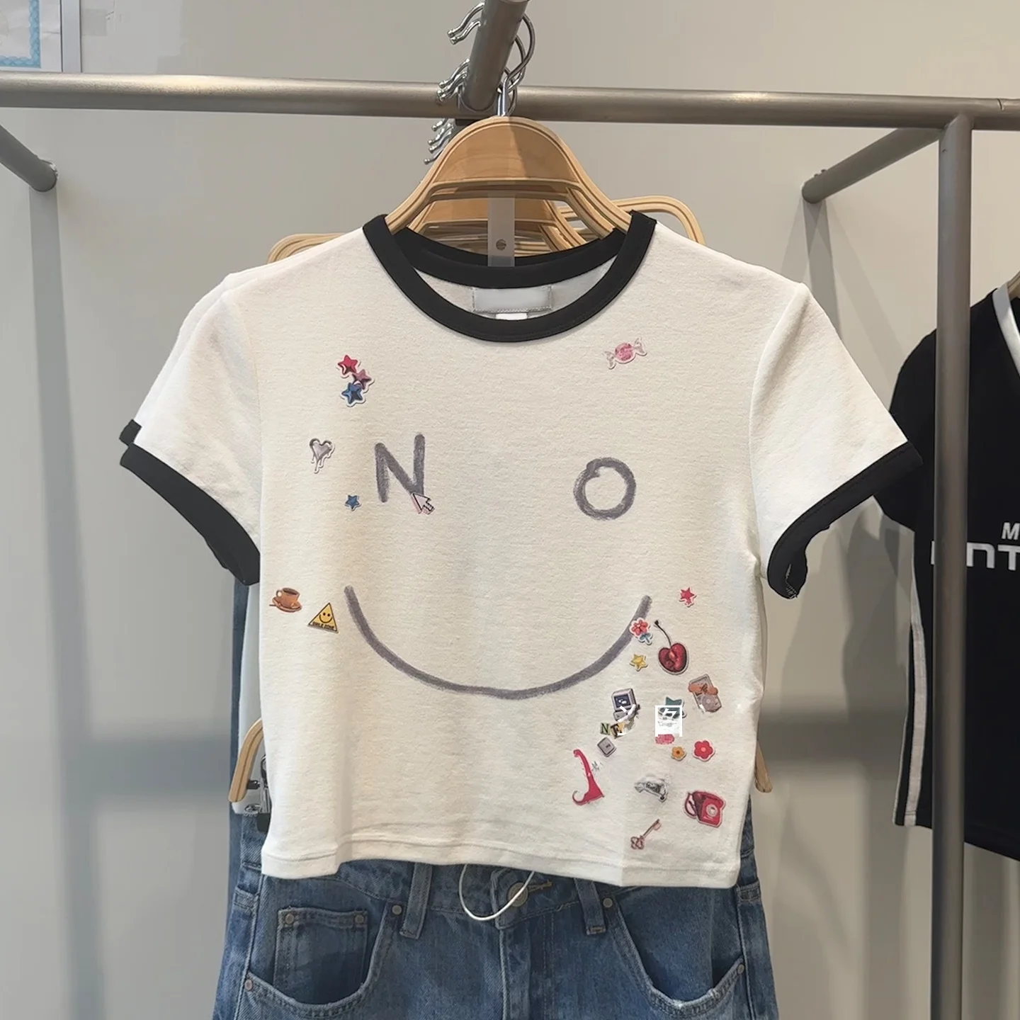 

URZA Women's Trendy ort Sve T-irt Fun Print Color Blo Summer Casual round Ne Pullover Top for Young Ladies