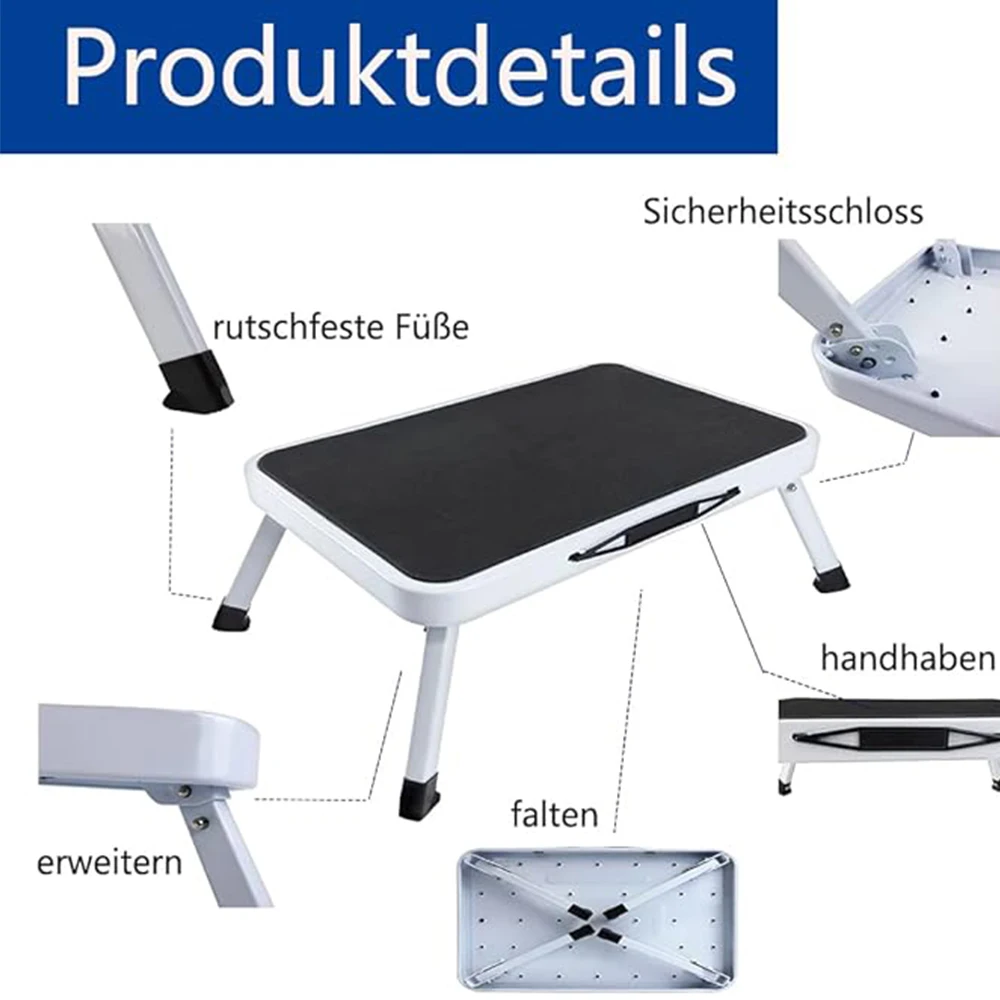 Step Stool Extra Wide Step Safety Non Slip Mat Heavy Duty Steel Folding Portable Kitchen Stool Home Garden Tool Stool Chair