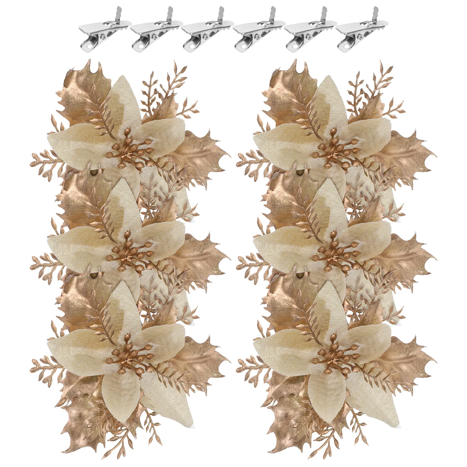 

6Pcs Christmas Poinsettia Flowers Glitter Artificial Decorations for Tree Wreath Party Holiday Wedding Christmas Flowers Glitter