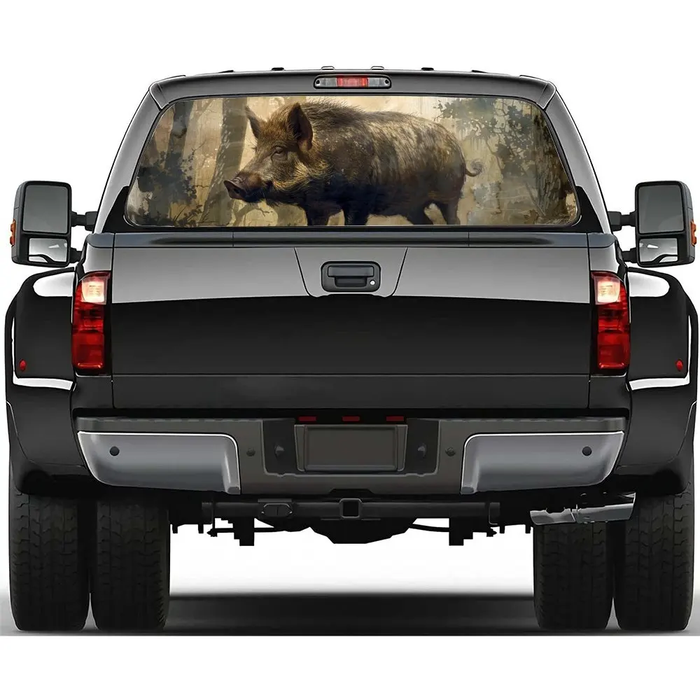 

Wild Boar Hunting Pig Print Car Rear Windshield Sticker Truck Window See Through Perforated Back Window Vinyl Decal Decoration