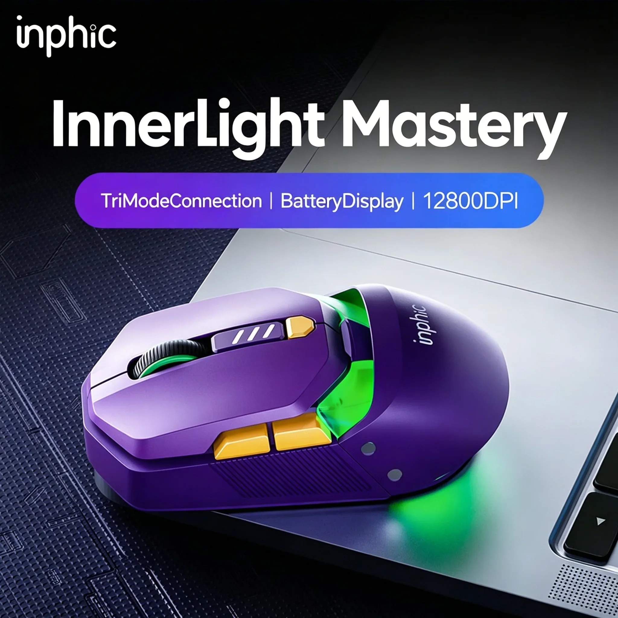INPHIC YuanChuang StarTunnel 12800DPI Tri-Mode Wireless Gaming Mouse 65g Lightweight RGB Rechargeable Esports for PC Laptop