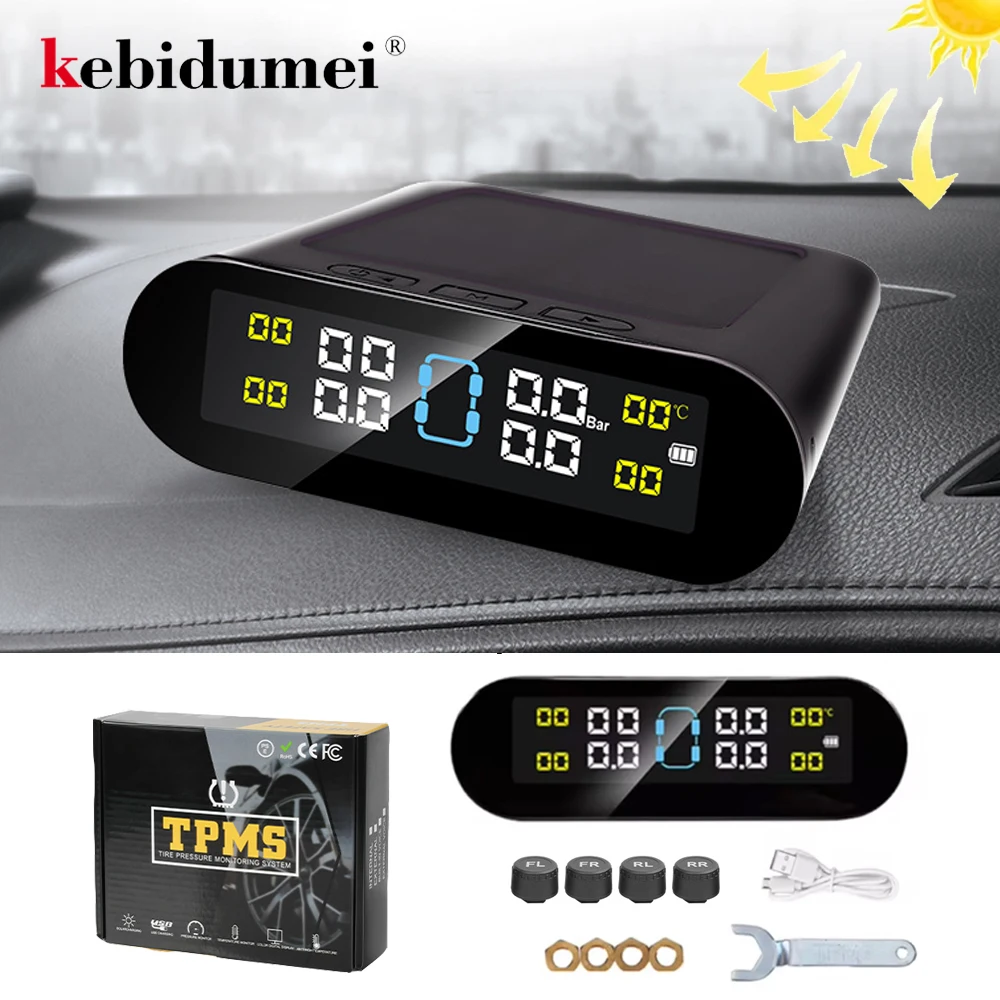 Solar Car TPMS Tire Pressure Alarm Digital Colorful Display With 4 External Sensors Waterproof Tire Presssure Monitoring System